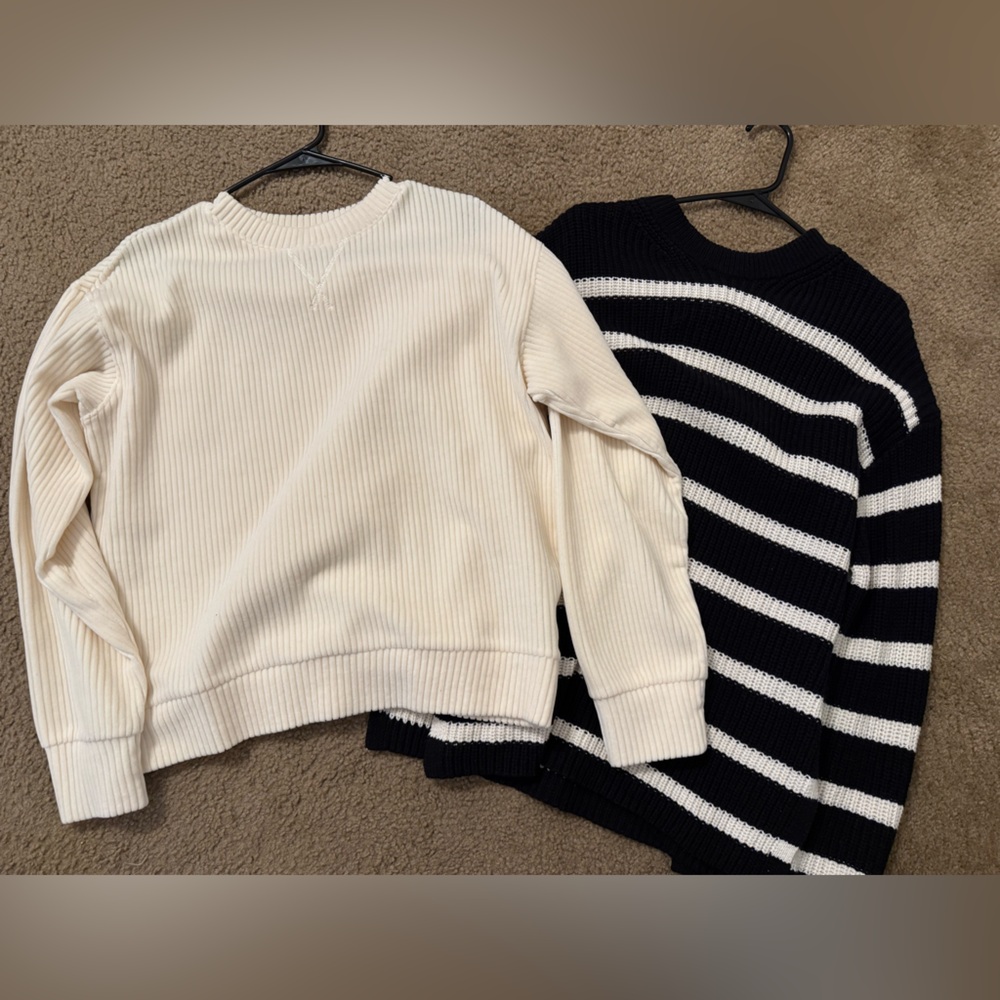 Women's Cream and Black Striped Sweater Set